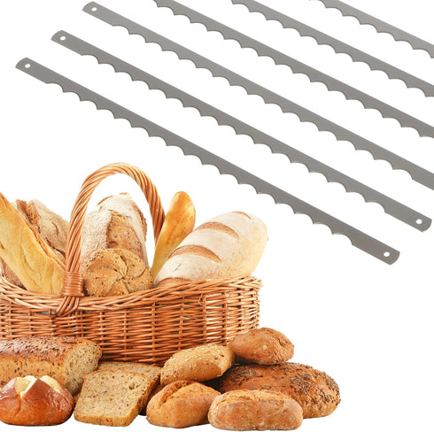 6 Pcs Bread Bow Knife Stainless Steel Replacement Blades, Serrated Bread Blade with Screws Easy to Cutting, Wooden Bread Knife for Cake Homemade B...