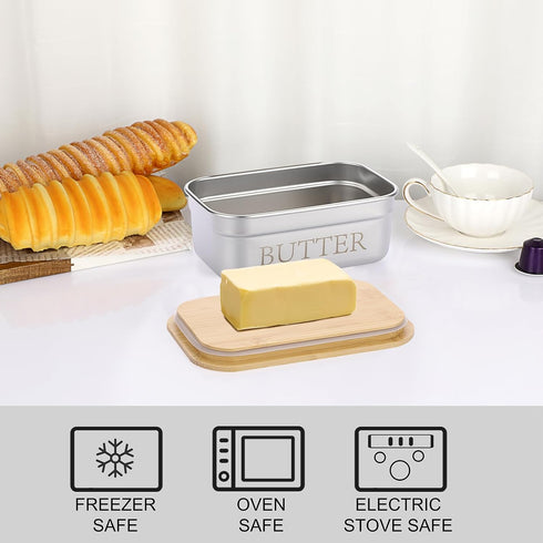 Butter Dish with Lid for Countertop, Stainless Steel Butter Holder Container with Silicone Sealing, Butter Keeper for Kitchen, Holds 1 Stick West ...