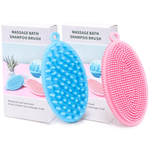 ROPO Dog Shampoo Brush, Dog Bath Brush & Dogs Shower, Dog Hand Brush For Grooming, Dog Scrubber for Bath, Dog Wash Brush 2pcS (blue+pink)...