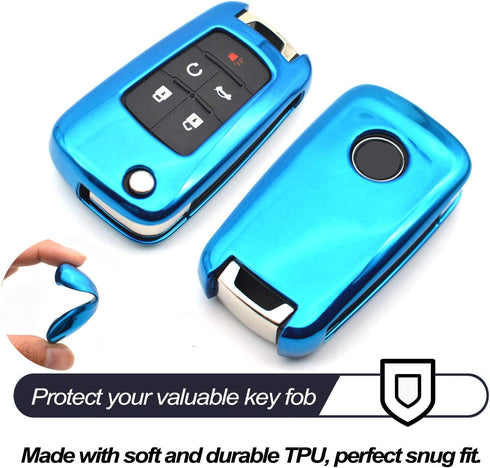 MECHCOS Fit for Chevy Chevrolet Equinox Cruze Malibu Encore Camaro Impala Buick Regal Lacrosse GMC Terrain Blue TPU Key Fob Cover Case Remote Hold...