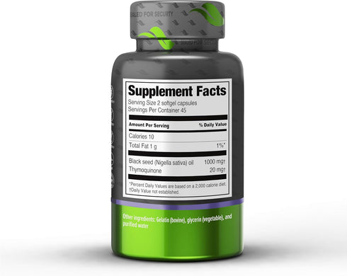 ORZAX 500 mg mg Black Seed Oil Organic Cold Pressed Capsules with 20mg Thymoquinone for Immune Support, Good Hair, Skin, and Joints (90 Soft Gel C...