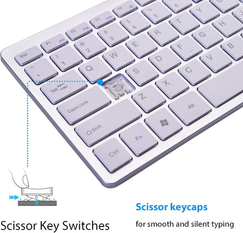 2021 Upgraded PC Computer Laptop Mini USB Wired Keyboard for Mac and Windows 78 Scissor keys Small Super Thin Compact Multimedia Keyboard (Silver)...