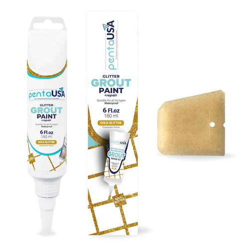 PentaUSA Tile Grout - Glitter Grout Tube, 6 Fl Oz Glitter Fast Drying Grout Paint, Shiny Grout Repair Kit - Renew Grout Lines in Bathroom, Kitchen...