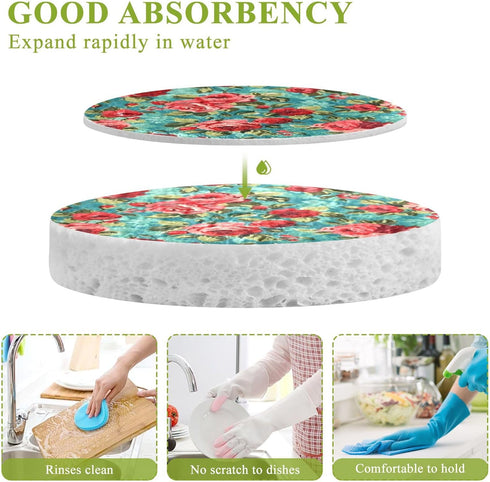 Kcldeci 3 Pack Kitchen Scrub Sponges Red Green Rose Kitchen Dish Sponge Non-Scratch Microfiber Sponge for Household Cleaning Dishes, Pots and Pans...