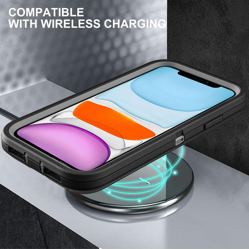 for iPhone 11 Case, Military Grade 3 in 1 Heavy Duty Shockproof/Drop Proof/Dust Proof Case with 2Pcs Tempered Glass Screen Protector (Black/Grey)....