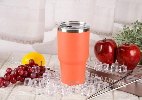 D·S 30oz Orange Tumbler Stainless Steel Insulated Travel Mug with Straw Lid Cleaning Brush (30oz Orange)...