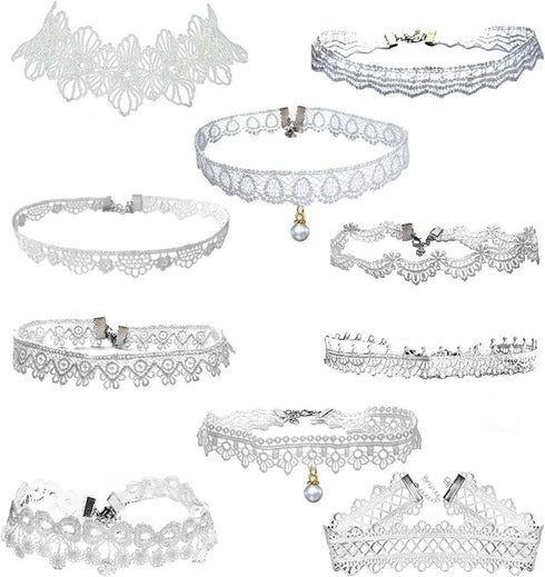 LINKY 10pcs White Lace Choker Necklace Women Jewelry Set...