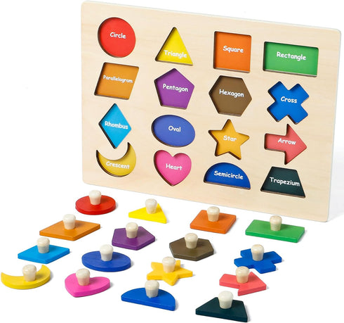 Shape Puzzles Wooden Puzzles for Toddlers, Peg Puzzle Montessori Shape Sorter Toys Wooden Shape Board Puzzles, Preschool Learning Educational Toy ...