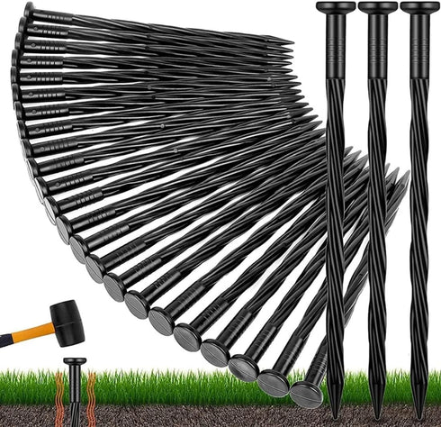 8" Inch Plastic Garden Nails, 25 Pcs Spiral Polymer Materials Landscape Edges Anchoring Spikes, Anchoring Nails for Paver Edges, Weed Barrier, Art...