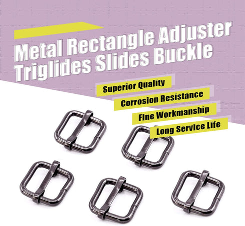 Swpeet 60Pcs 1/2 Inch - 13mm Gun-Black Metal Rings Rectangle Adjuster Triglides Slides Buckle, Roller Pin Buckles Slider Strap Adjuster Keychains ...