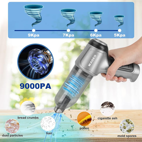 WADEO Handheld Vacuum Cordless, 9000PA Car Vacuum Portable Cordless, Mini Vacuum Cleaner, 0.7lb Ultra-Light, 4-in-1 Versatile Rechargeable Handhel...