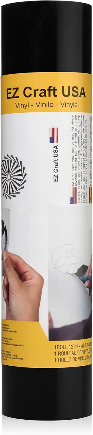 Glossy Black Vinyl Roll 12'x40FT, Black Vinyl, Multi-Surface, Vinyl, Sticker Decal...