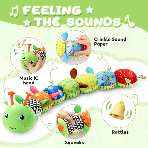 Baby toys 0 to 12 months, Musical Stuffed Animal Activity Soft Toys with Multi-Sensory Crinkle, Rattle and Textures, Infant Tummy Time Toys for Ne...