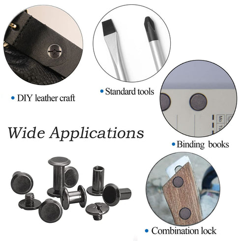 50 Sets M5*6 Gun Black Chicago Screw Kit Leather Rivets Screw Rivets Chicago Screw Buttons DIY Leather Trim...