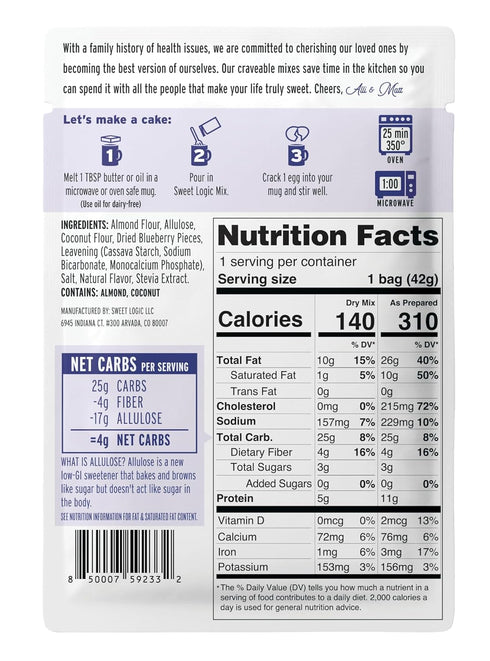 Sweet Logic Keto Dessert Mug Cake Mixes - Blueberry Muffin - Low Sugar - Gluten-Free - Low Carb - Diabetic-Friendly Sweets - Natural Ingredients -...