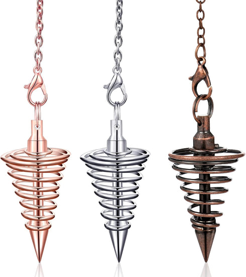 3 Pieces Copper Metal Dowsing Pendulum Divination Dower Reiki Healing Pendulum Chain,Silver Spiral Coil Point Meditation Yoga Balancing Pendant...