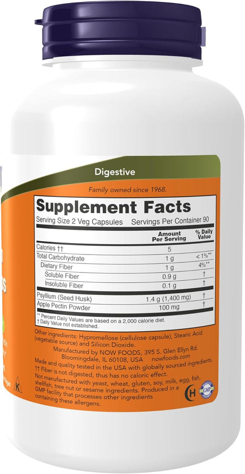NOW Supplements, Psyllium Husk Caps 700 mg with 50 mg of Apple Pectin, Intestinal Health*, 180 Veg Capsules...