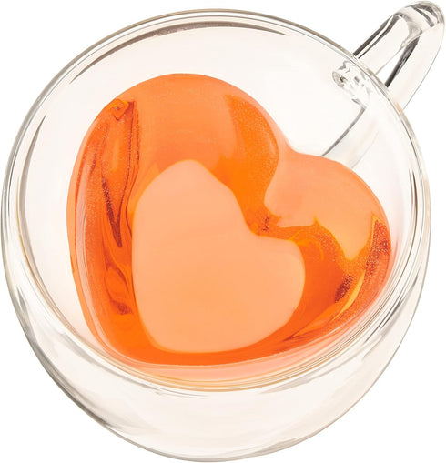 Pinky Up Kendall Heart Shaped Glass Tea Cups with Handle, Double Walled Coffee Mugs, Drinking Glasses for Hot Chocolate Milk, Latte, Eggnog, Cockt...