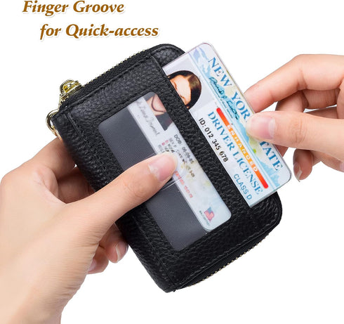 imeetu RFID Credit Card Wallet, Genuine Leather Zipper Card Case Holder with Removable Keychain(Black)...