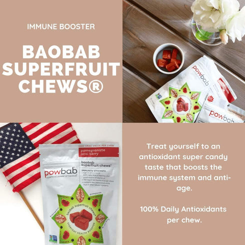 Baobab Superfruit Chews - 750mg Raw Baobab Powder Organic. Immune Superfood Supplement, 100% Antioxidants for Cold Season Vitamin C. Acai Berry Po...