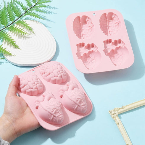 UR URLIFEHALL 2 Pcs Pink Heart Molds Food Grade Brain Fondant Molds Silicone Molds for DIY Chiffon Cake Bakeware...
