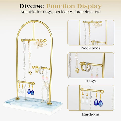 3 Tier Jewelry Rack Display Tower,Desktop Jewelry Display Stand,Jewelry Organizer for Necklaces, Earrings, Bracelets, Rings Holder?Gold Frame Whit...