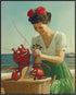 Posterizer 1 pcs-vintage comical beach scene-woman teaching music to lobster-Comedy Art-Retro Art-Gift for Art Lovers- unframed wall art...