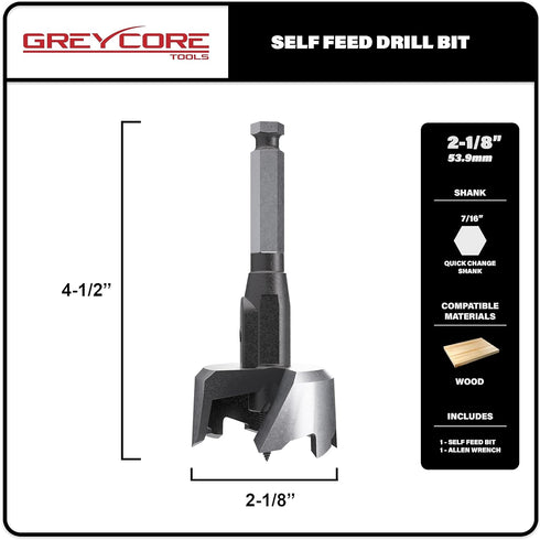 Tools Self-Feed Drill Bit – Single-Cutter Self Feed Drill 2-1/8 Inch – Professional Boring Drill Bits for Woodworking – Aggressive Feed Screw Thre...