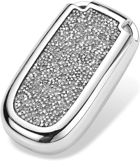 Royalfox 3d bling shiny rhinstone crystals key fob case cover compatible with Jeep Dodge chrysler (silver)...