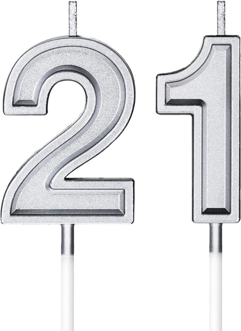 21st Birthday Candles Cake Numeral Happy Birthday Cake Candles Topper Decoration for Wedding Anniversary Celebration Favor(Silver)...