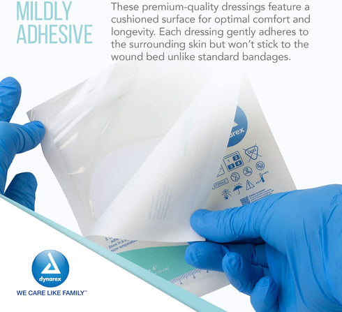 Dynarex DynaDerm Hydrocolloid Dressings, Sterile Moist Bandages Used for All Kinds of Wounds, 4" x 4", Thin & Latex-Free, Peel-Down Patches - 1 Bo...