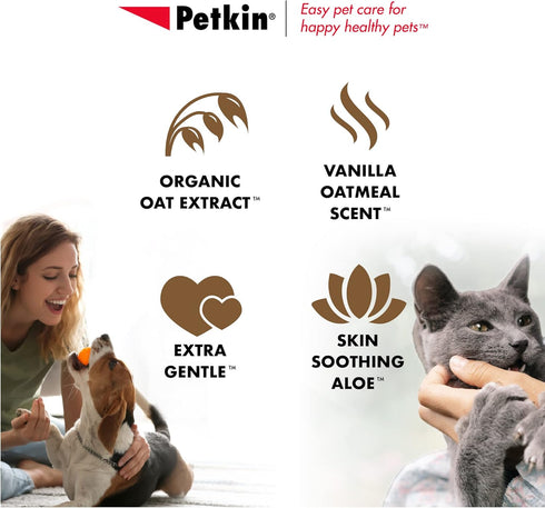 Petkin Pet Wipes for Dogs and Cats, Oatmeal, 100 Wipes (Large) for Dogs and Cats - Soothes Itchy Dry Skin and Cleans Ears, Face, Butt, Body and Ey...