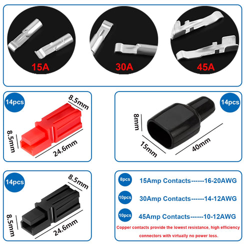 smseace 70pcs 15/30/45Amp Power Connectors with PVC Cover 1.5-6mm² (20-10AWG) Quick Disconnect Power Pole connectors,Flame Retardant Sleeve for Po...