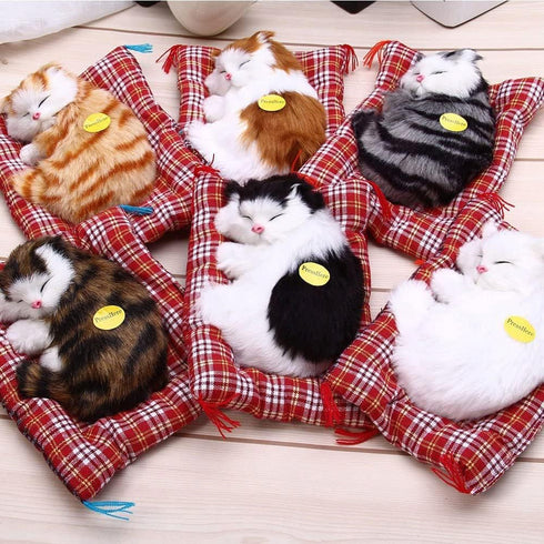 Simulation Lovely Cat Make Sounds Doll Cute Sleeping Plush Cats on Mat Stuffed Decorations Great Gift...