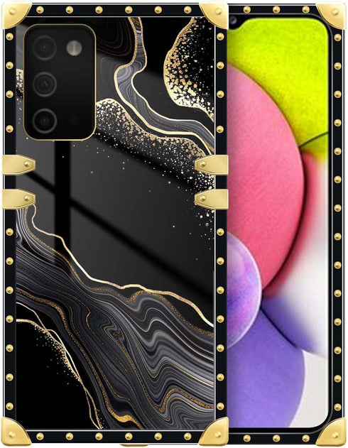 Case Compatible with Samsung Galaxy A03S 4G,Black Gold Marble A03S 4G Case for Girls Womens,Luxury Square Soft TPU Shockproof Protective Hard PC B...