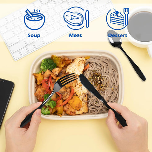 6 Pieces Travel Flatware with Case, Black Stainless Steel, Camping Fork Spoon Knife Set, R...