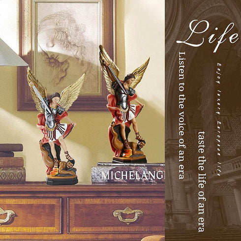 QIANLING 8.7 inch St Michael Statue, Archangel Michael Statues, San Miguel Arcangel Statue,Michael Archangel Defeated Lucifer Tramples Demon Statu...