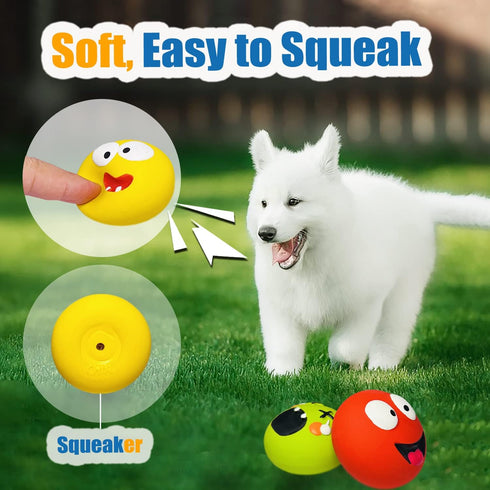 Squeaky Dog Toy for Small Dogs, Rubber Latex Puppy Toys Small Dog Toys, Soft Small Dog Squeaky Toys, Smile Face Squeaky Dog Balls Flat for Mini, S...