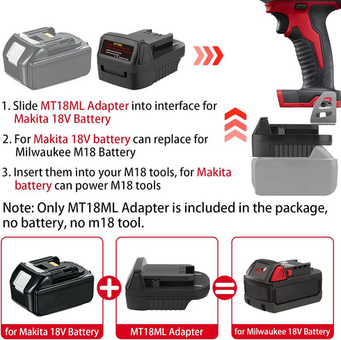 MT18ML Adapter for Makita 18V Li-ion Battery Convert to for Milwaukee M18 Battery, Use for Milwaukee M18 18V Battery Cordless Power Tools(Adapter ...