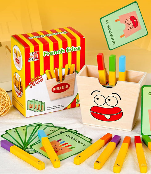 Wooden French Fries Sorting & Stacking Toys for Toddlers, Montessori Toys for 3 Year Old, Preschool Educational Toys to Develop Fine Motor Skills...