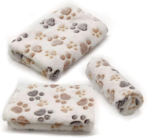 1 Pack 3 Puppy Dog Blankets Super Soft Warm Sleep Mat Fluffy Premium Fleece Pet Blanket Flannel Throw for Dog Puppy Cat - White Paw Print Medium(2...