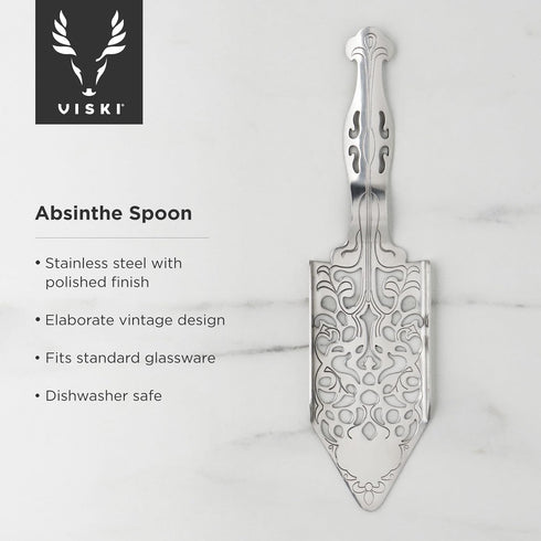 Viski Spoon-Vintage Style Absinthe Dripper with Perforations-Dishwasher Safe Stainless Steel Set of 1, Silver...