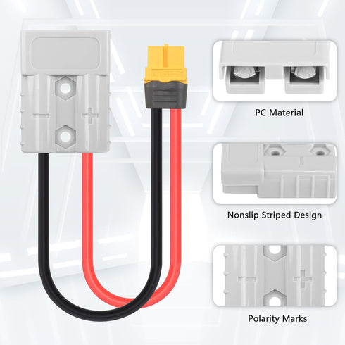 SinLoon 50AMP 600V Battery Adapter Cable 10AWG ADS Plug Connector to XT60 Female Cable 11.8inch (30CM XT60 Female)...