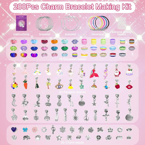 Redtwo 200 Pcs Charm Bracelet Making Kit, Friendship Jewelry Making Supplies Unicorn/Mermaid/Birthday Gifts Toys for Teen Girls Age 4 5 6 7 8 9 10...