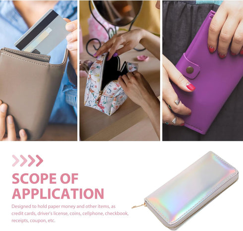 TENDYCOCO Sparking Cell Pouch Wallet Clutch Carteras Pu Women Female Coin Leather Long Wallets Credit Rainbow Portfel Shining Silver Zipper Hologr...