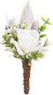 Rose Boutonniere for Men Wedding - Handmade White Corsage Feather Boutonnier for Woodland Wedding Groom Groomsmen Formal Dinner Party Ceremony Ann...