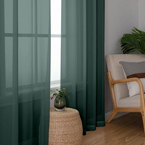 Hunter Green Sheer Curtains 63 Inch Length 2 Panels, Rod Pocket Solid Color Window Sheer Curtain Panels, Elegant Curtains & Drapes for Living Room...