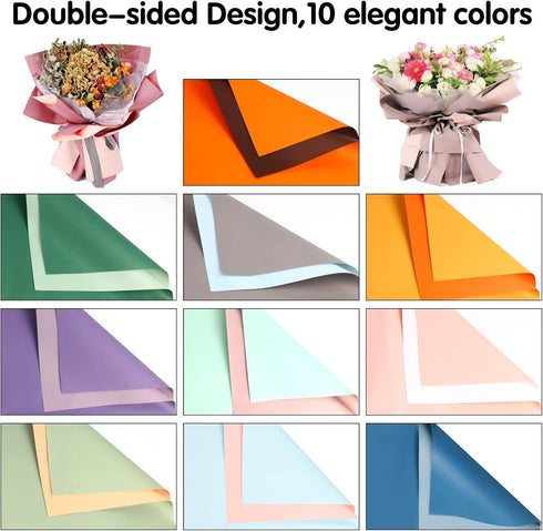 FOIMAS 20 Sheets Flower Wrapping Paper,Double-sided Waterproof Florist Bouquet Wrapping Paper Supplies for Floral Gift Packaging Craft Supply,10 C...