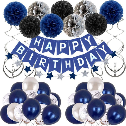 Birthday Decorations for Men Women Boys Girls - Blue Party Decor With Happy Balloons - Suitable for 16th 20th 25th 30th 35th 40th 50th 60th 70th (...