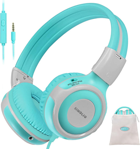 SIMOLIO Durable Kids Headphone with Microphone, Safe 75dB,85dB,94dB Volume Limit, Audio Share Function Child Headphone with 3.5mm Plug for Girls/B...